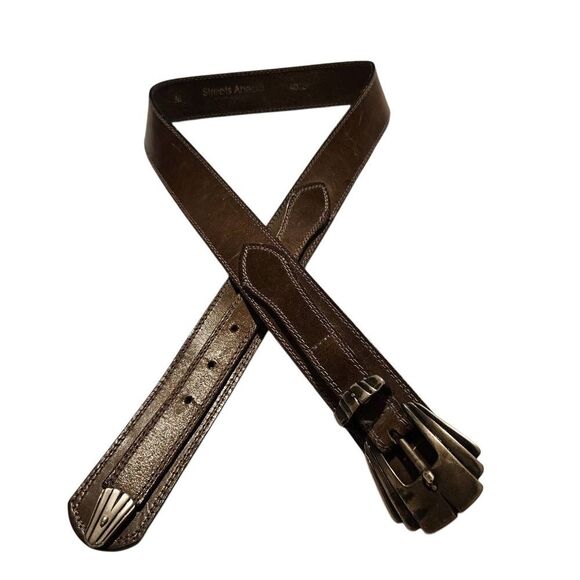 Streets Ahead Brown Leather Belt with Silver Buckle waist 32"-36" unisex - Picture 1 of 5
